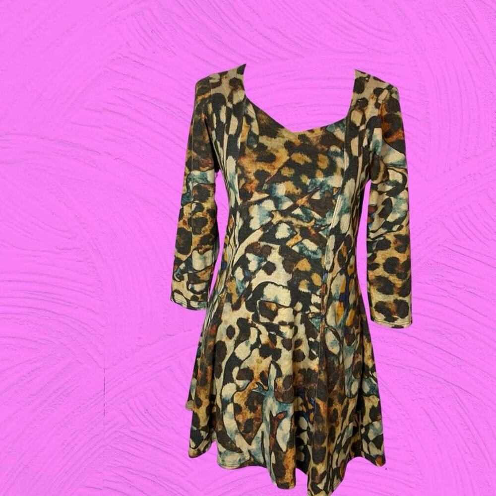 Amma design Long Sleeve Fit,Flare Mini Dress, Animal Print
